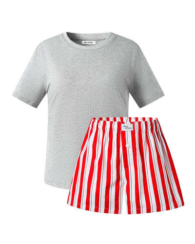 Cherry Stripe Boxer Short and Dylan Tee Set