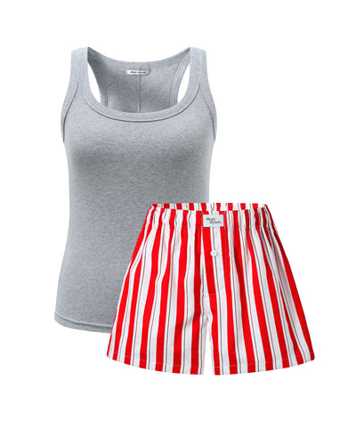 Cherry Stripe Boxer Short and Daily Tank Set