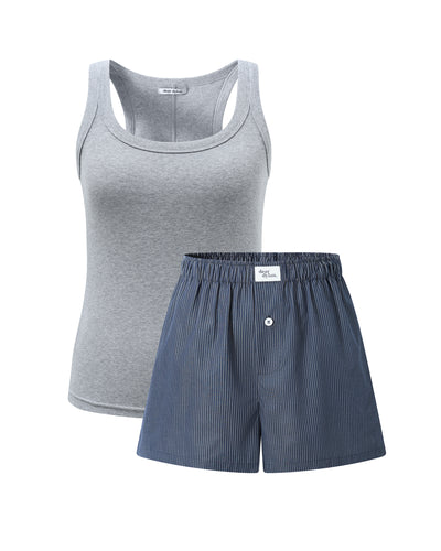 Club Navy Stripe Boxer and Daily Tank Set