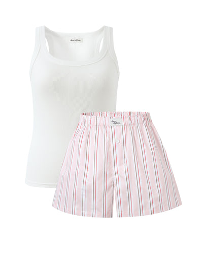 Powder Pink Stripe Boxer Short and Daily Tank Set