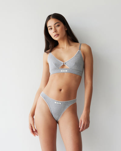 Eyelet Trim Thong - Grey Marle