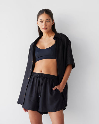 Silk Twill Drawstring Shorts - Noir